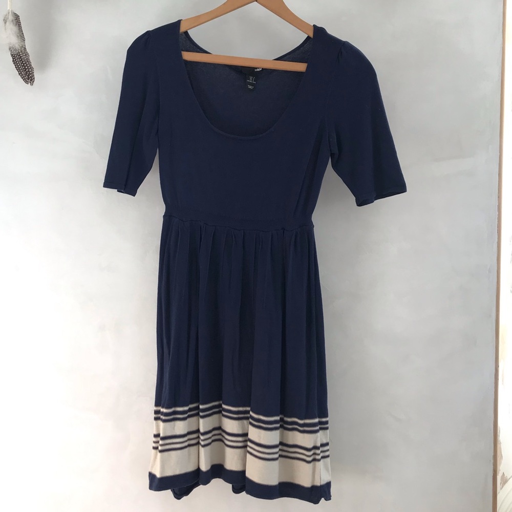 Scoop Neck Navy Silk/Cotton Sweater Dress